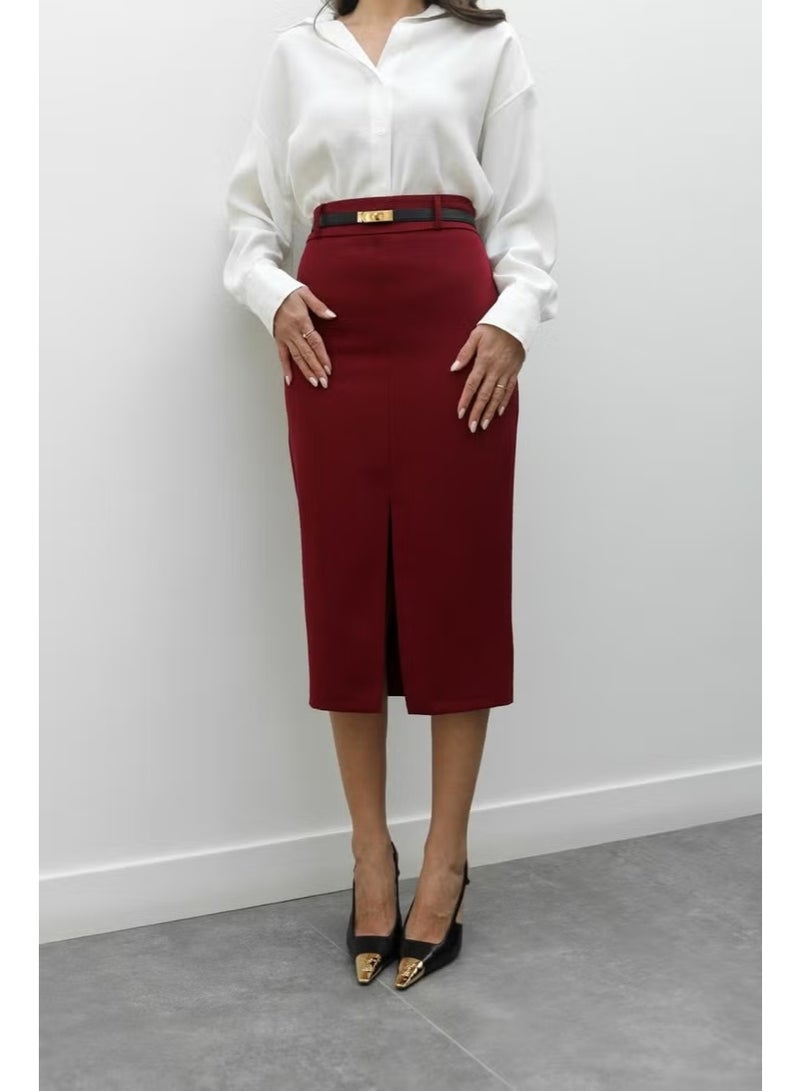 Burgundy Front Slit Pencil Skirt - Image 1